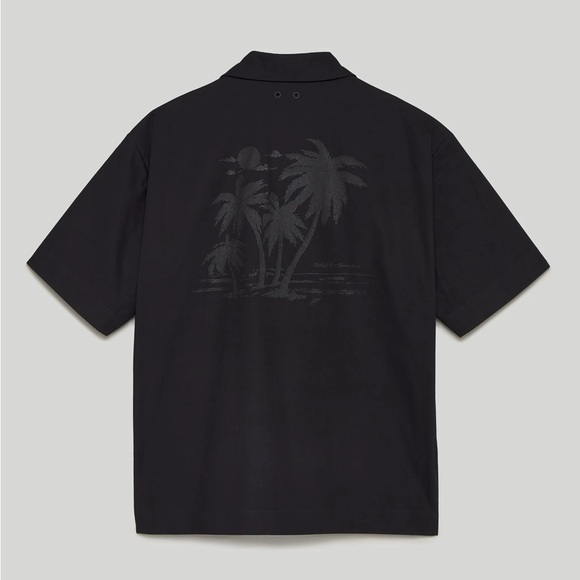 Palm Angels Black Button Up Shirt Palm Tree Print Mens Bowler Shirt - Picture 8 of 16